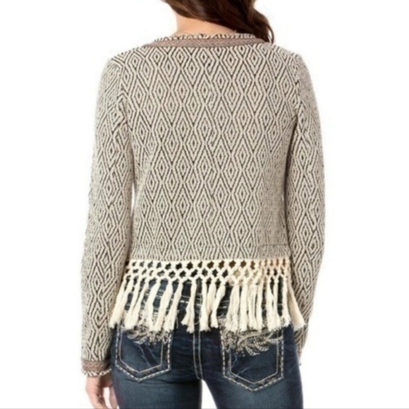 Miss Me Western Boho Fringe Jacket Womens S Tan Black Geometric Retro 90s - Picture 7 of 12